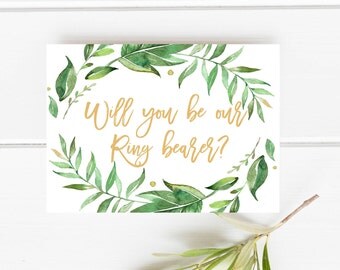 Printable ring bearer card, Will you be our ring bearer, Greenery ring bearer card, Botanical ring bearer card, Garden ring bearer card