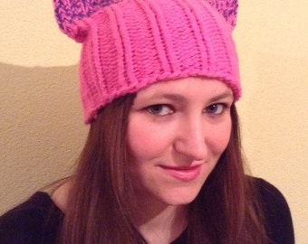 Pink pussyhat, pussycat hat, pink cat hat, cat ears, knit pussyhat