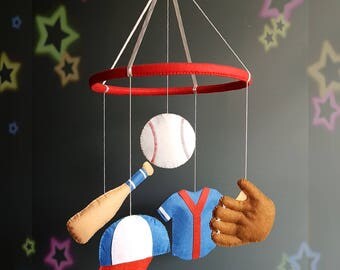 Baseball baby mobile Nursery mobile Baby crib mobile Felt mobile Baby boy mobile Sport mobile Hanging crib mobile Cot mobile Baby shower