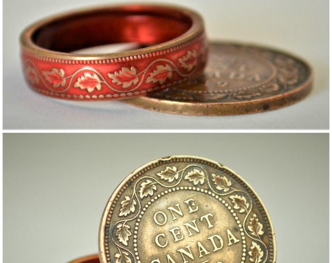 Red Ring, Coin Ring, Vine Ring, Copper Ring, Canadian Penny, Coin Rings, Coin Art, Floral Ring, Gift for Her, Unique Ring, Copper RIng