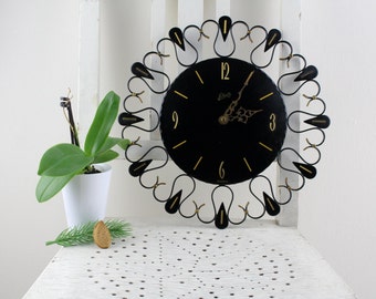 Vintage clock SCHATZ from the 60s clock pm Mid Century Küchenuhr Clock Made in Germany living room wall clock pendant watch Black