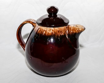 Vintage Hull Pottery USA Oven-Proof Brown Drip Glaze Teapot