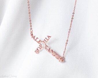 Sideway Cross Necklace – Cross Name Necklace - Personalized Cross - Sideway Name Necklace - Sideway Cross Name Necklace – Cross Jewelry