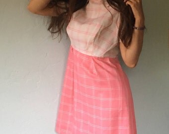 Vintage Mod 1960s Pink & White Babydoll Dress