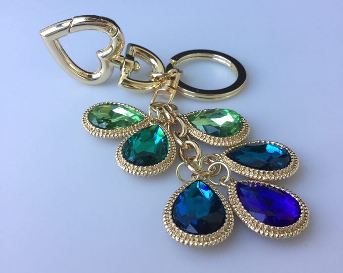 Creative Keychain Keyfob car keyring design in peacock color tones with tassel and charms bag charm pendant