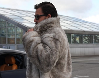 Faux fur man coat / Burning man coat / Playa coat / Warm man coat/ Fake fur man jacket / Festival coat/ Racoon faux fur coat