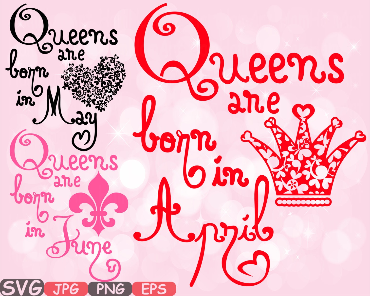 Download Queens are born in April May June Silhouette SVG Love ...