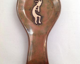 Spoon Rest - Handmade from clay with an etched Kokopeli Design