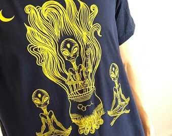 navy blue/yellow alien dmt shirt