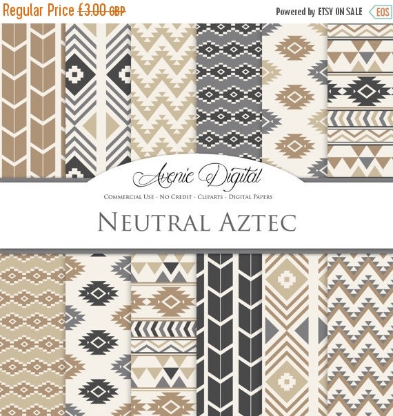 SALE Neutral Aztec Digital Paper. Scrapbook by AvenieDigital