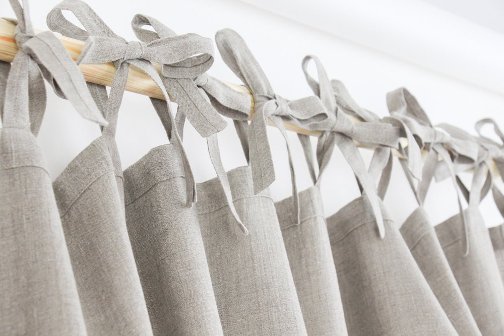 Natural Linen Curtain Tie Top / linen drapes / tie top curtain