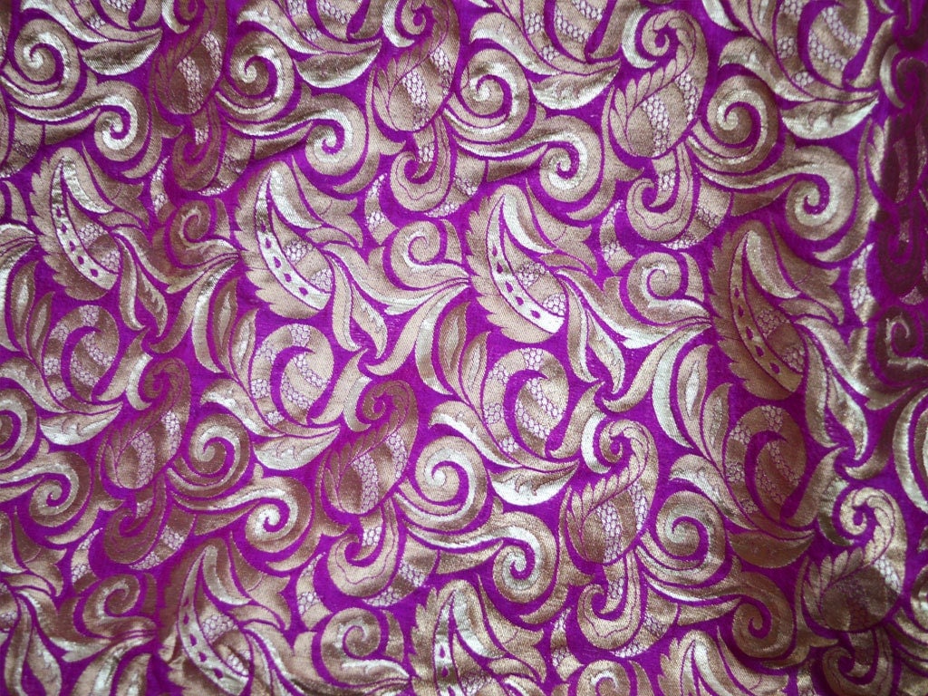 Purple Brocade Fabric by the yard Indian Silk Fabric Wedding