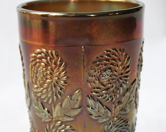 Goblet glass iridescent Fenton pattern Ten Mums (USA) reserved Janice