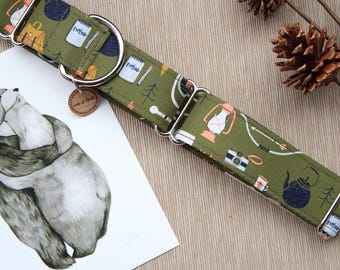 The Camper, Green Dog Collars, Boy Dog Collars, Boho Dog Collars, Olive Green Collars, Martingale Collars, Large Dog Collars, Fabric Collars