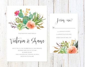 Cactus and Succulent Invitation, Desert Wedding Invitation, Arizona Invitation, Palm Springs Invitation