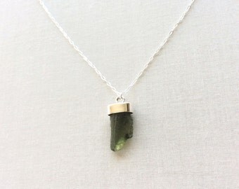 Sterling Silver Moldavite Necklace - Healing Stone Necklace - Moldavite Jewelry - Meteorite Necklace - Healing Jewelry - Moldavite