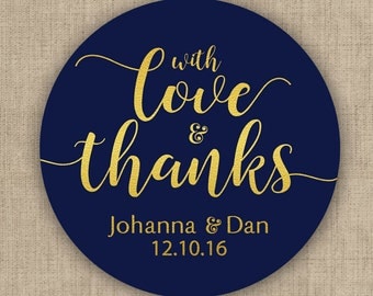 With Love and Thanks, Custom Labels - Personalized Stickers - Round Stickers - Stars - Color Coordinated - Wedding Decor - Thank you