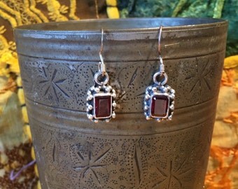 Garnet Earring-Sterling Silver Earring-Handmade Vintage Earring-Ethnic-Hippy-Gypsy....