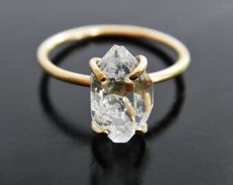 Herkimer Diamond Engagement Ring - Quartz Crystal Ring - Gold Fill Ring - Filled Gold - Raw Quartz Ring - Raw Crystal Ring - Rough Stone