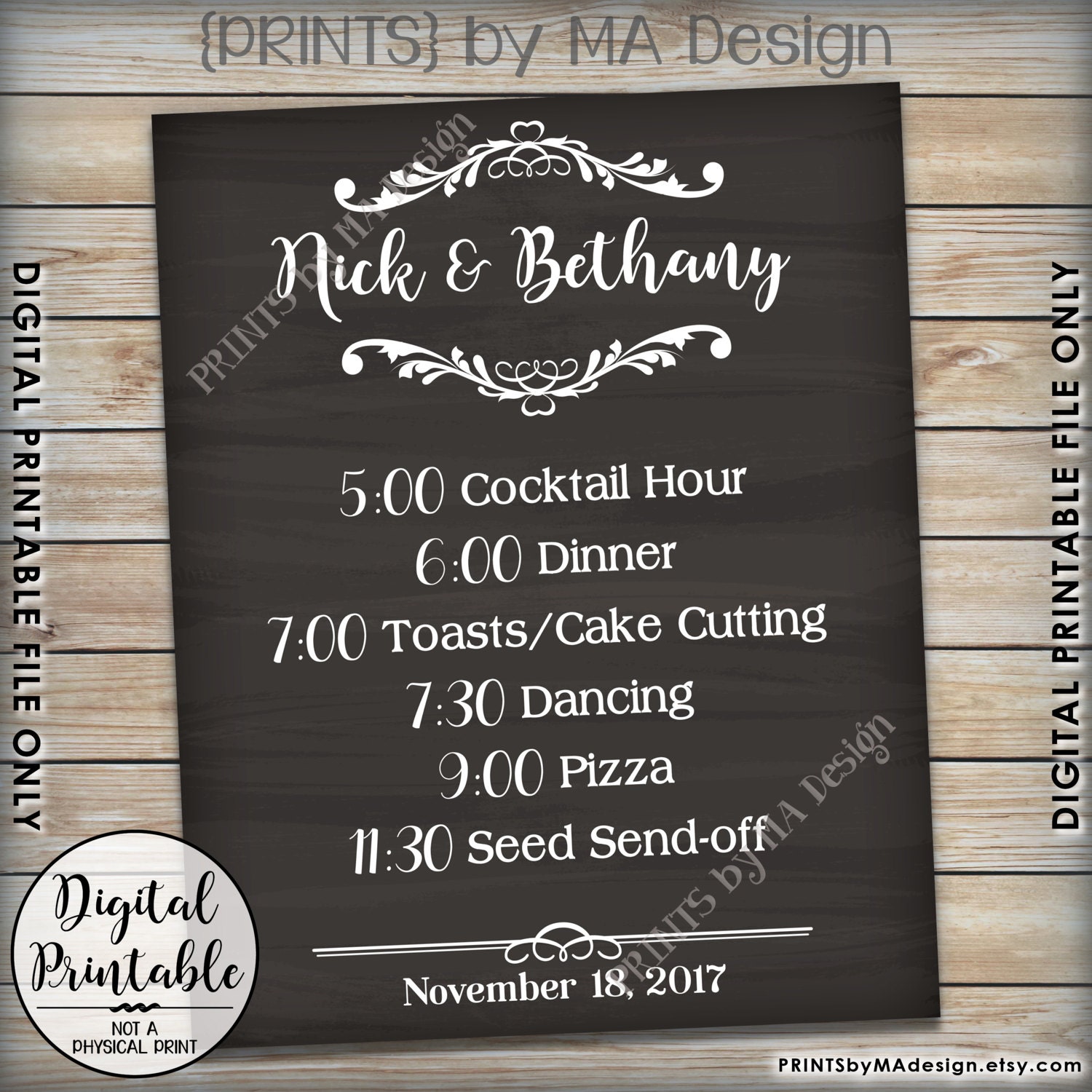 Wedding Schedule Sign Wedding Day Events Reception Schedule