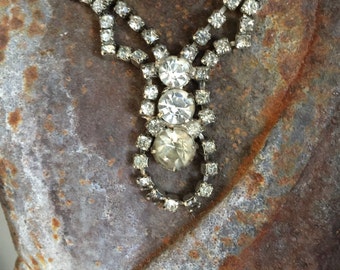 Rhinestone Necklace, vintage jewelry, drop necklace, wedding jewelry, bridal jewelry