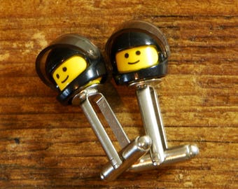 Gifts For Dad - Motor Racing Cufflinks Wedding Gift - Black Cuff Links On Silver Cufflink Back - Unique Handmade Cufflinks For Bestman