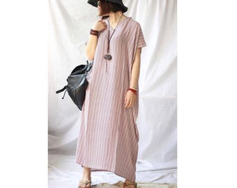 Womens Summer Loose Fitting V Neck Short Sleeve Elegance Oversized Robe Dress, Womans Long Dress, Casual Dress, Beach Dress, Travel Dress