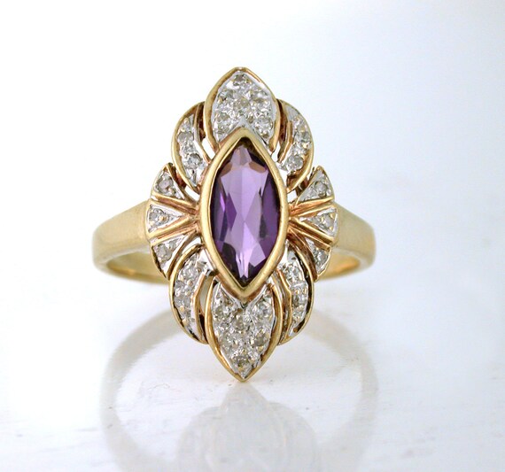 Amethyst Vintage Marquise Ring Diamond Half Carat Ring