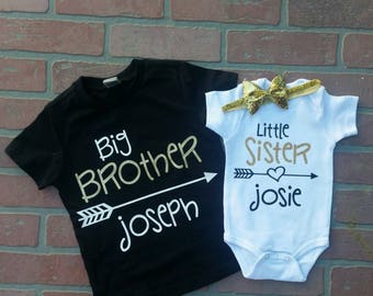 Personalized Big Brother/ Little Sister Shirt / Onesie set. Matching Big Brother Little Sister Set. Matching Sibling Set. Sibling Shirts