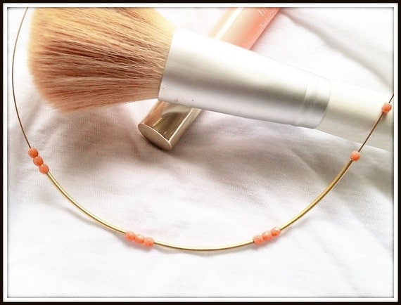 Peach Gold Necklace, Gold Bar Necklace, Minimalist Coral Necklace, Simple Womens Necklace, Classic Bar Necklace, Delicate Peach Necklace
