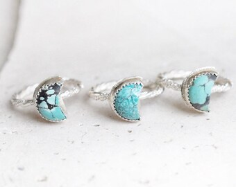 Small turquoise ring, turquoise moon ring, sterling silver ring, turquoise jewelry, southwestern ring, southwestern jewelry