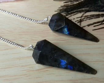 Blue Flash Labradorite Energy Charged Crystal Pendulum - Crystal Healing, Dowsing, Divination, Relieve Anxiety, Tension, Meditation, Calm