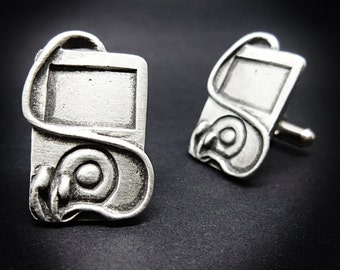 Apple Ipod music player cufflinks silver plated gift for music lovers 3D iPod with headphone detail pair of cufflinks