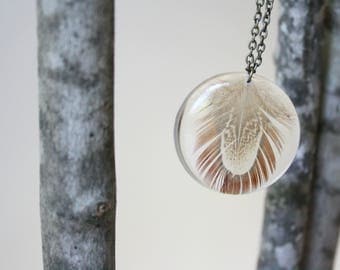 Real Feather in Resin Necklace, Feather Necklace, Resin Nature Necklace, Circle Feather Necklace