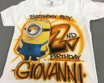 Airbrush T shirt Minion birthday party shirt, minion shirt, minion birthday, minion invitation, minion svg, airbrush shirt, custom shirt
