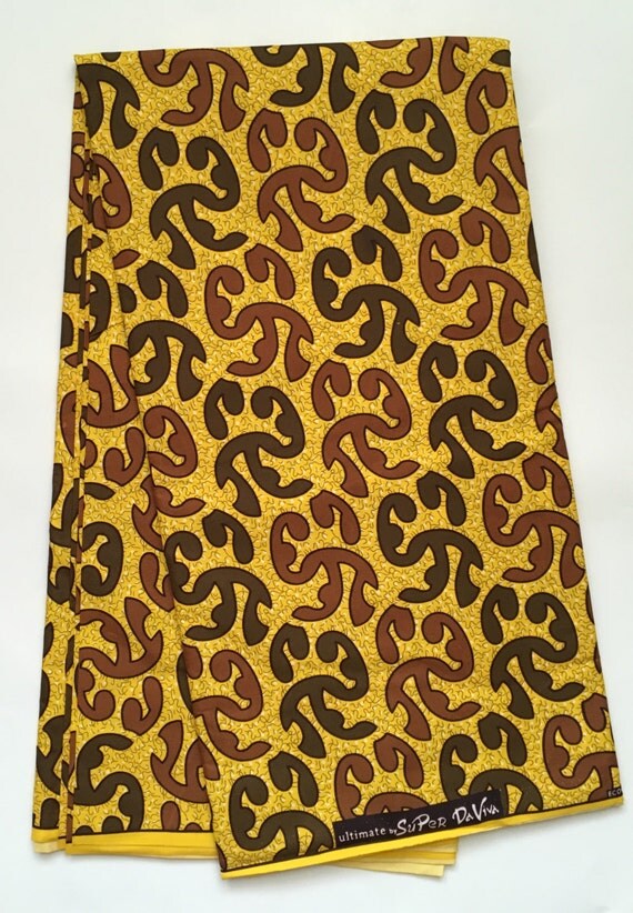 African Print Fabric/ Ankara Brown & Yellow 'Adinkra