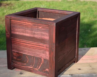 Large Redwood Planter, Rustic Style Planter, Wooden Planter Box, Wooden Flower Pot, Outdoor Planters, Porch Planter, Square Planter
