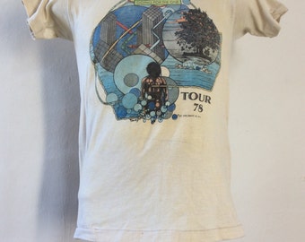 Vtg 1978 YES Going For The One Concert T-Shirt XS/S Beige 70s Classic Prog Rock Band