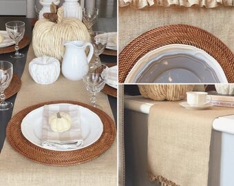 Burlap ruffle edge table runner - 14" wide