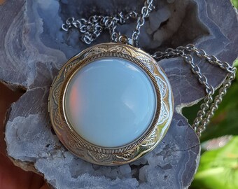 Stainless Steel Opalite Moonstone Locket| Cremation Jewelry | Urn Necklace | Urn Jewelry | Memorial Jewelry | Stainless Steel Urn Jewelry