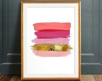 Pink and gold art, PRINTABLE art, Brushstroke art, Wall art, Abstract art, Glam art, Glam decor, Abstract print,Modern art print,Coral print