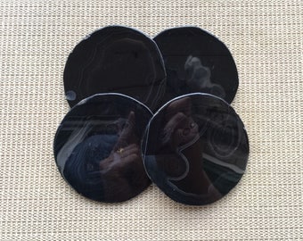 Natural Black Agate Coasters set of 4pieces Round Agate Slice Coasters Gold/Silver Rimmed Coasters for Wedding/Party/Dinner Home Decor 33