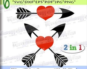 Arrow heart svg - Valentine Svg -2 Valentine hearts - arrow and heart SVG file -Silhouette Cut Files - DIY- Svg - Dxf- Eps - Png -Jpg - Pdf