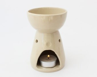 Essential oils diffuser, aromatherapy oil burner, Candle burner, Handmade ceramic candle holder, Tealight lantern, Shiny white (No. N-ner-7)