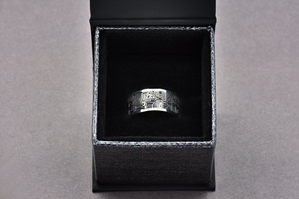 Circuit Board Ring Sterling Silver Men's Wedding Band