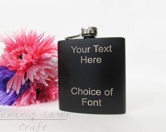 Personalised engraved hip flask 6oz and gift set matte black great for birthdays christmas wedding favors. comes in gift box bhf8