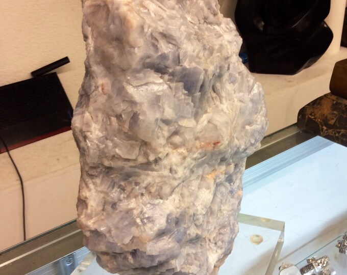 Large Blue Calcite Crystal on Lucite Stand- From Mexico in Las Vegas- 6 in X 6 in- 20 LBS Home Decor \ Decor \ Crystals \ Healing Crystal