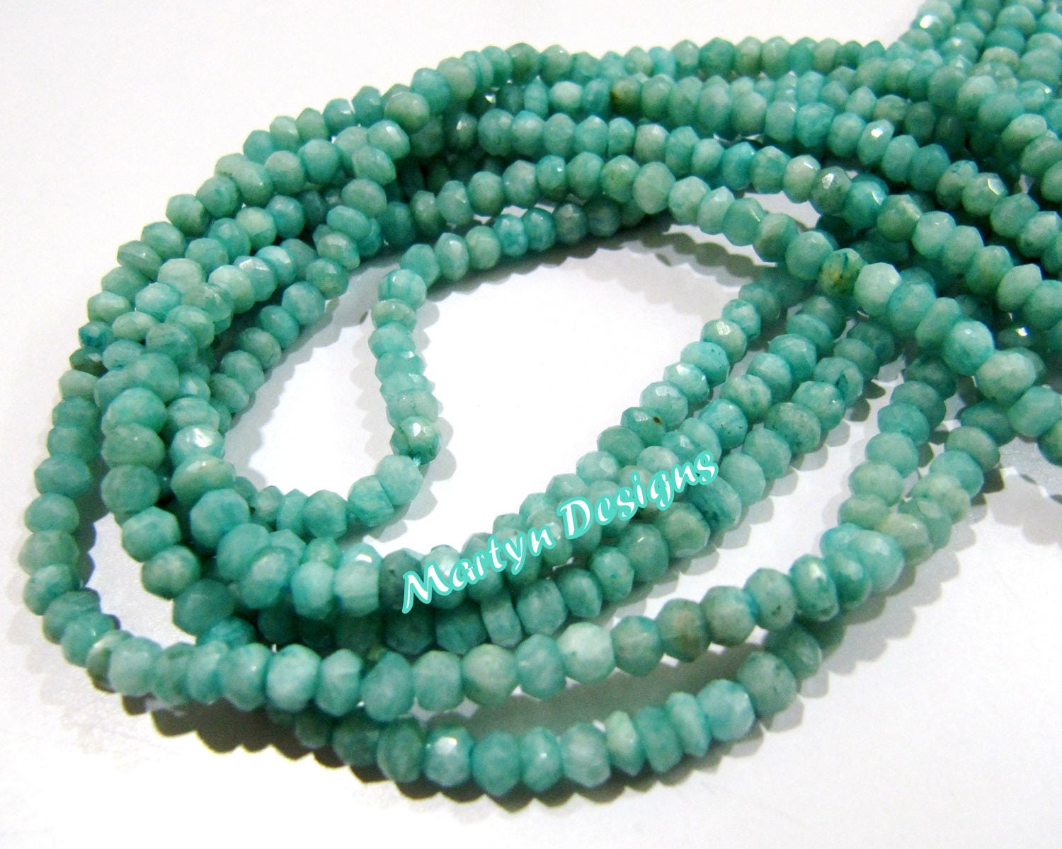AAA Quality Genuine Amazonite Rondelle Faceted Beads , 4mm Size High