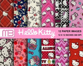 Hello Kitty Themed patterns digital paper pack - printable papers - Instant download - 12x12 inches papers - for home printing - DIY