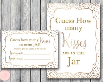 Gold Confetti Guess How Many Kisses, Bridal Shower Games, Rustic Mason Jar, Gold Bridal Shower Guessing Game, Bachelorette Game wd93 TH62